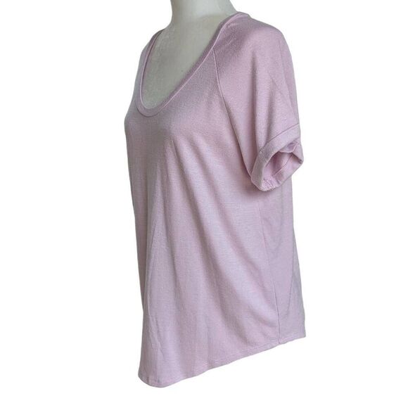 LOFT Lavender Short Sleeve T-shirt Scoop Neck Short Rolled Sleeve Women Size M - Picture 2 of 6
